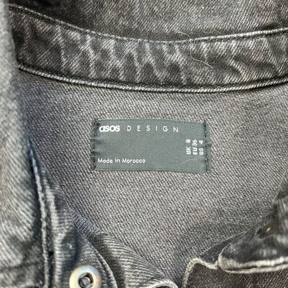 ASOS DESIGN | short sleeve denim shirt dress in washed black size 4 - Picture 6 of 11